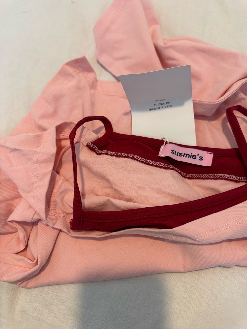 Susmie's Two-Tone Long Sleeve Tee in Soft Pink & Burgundy Trim